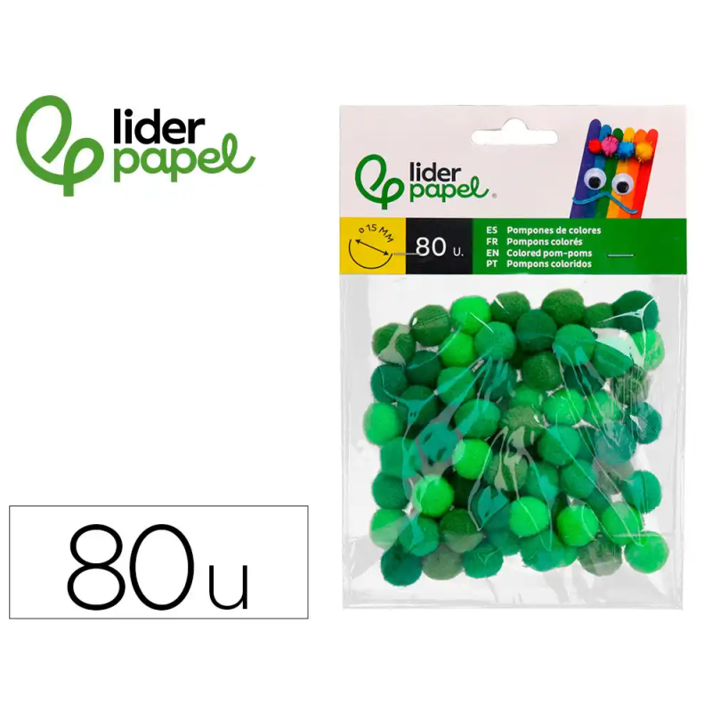 Pompones de colores liderpapel 1,5 cm tonalidades verdes bolsa con 80 unidades