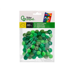 Pompones de colores liderpapel 1,5 cm tonalidades verdes bolsa con 80 unidades