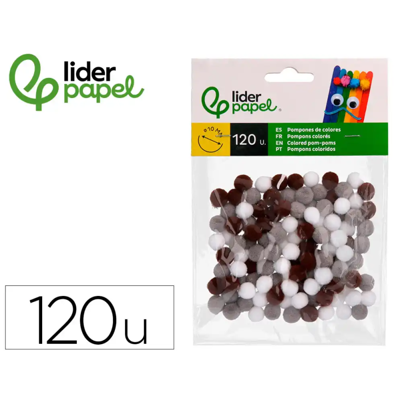 Pompones de colores liderpapel 1 cm tonalidades neutras bolsa con 120 unidades