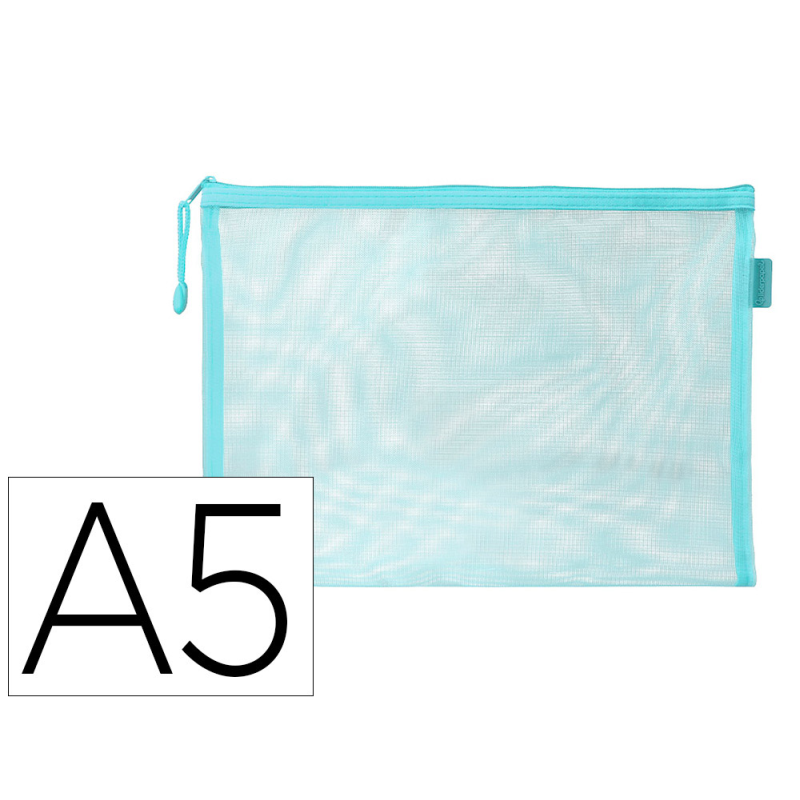 Bolsa zipper bag liderpapel poliester transpirable multiusos din a5 azul pastel