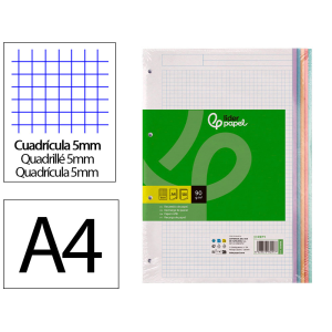 Recambio liderpapel a4 120 hojas 90gr cuadro 5 mm 4 taladros bandas de 5 colores pasteles