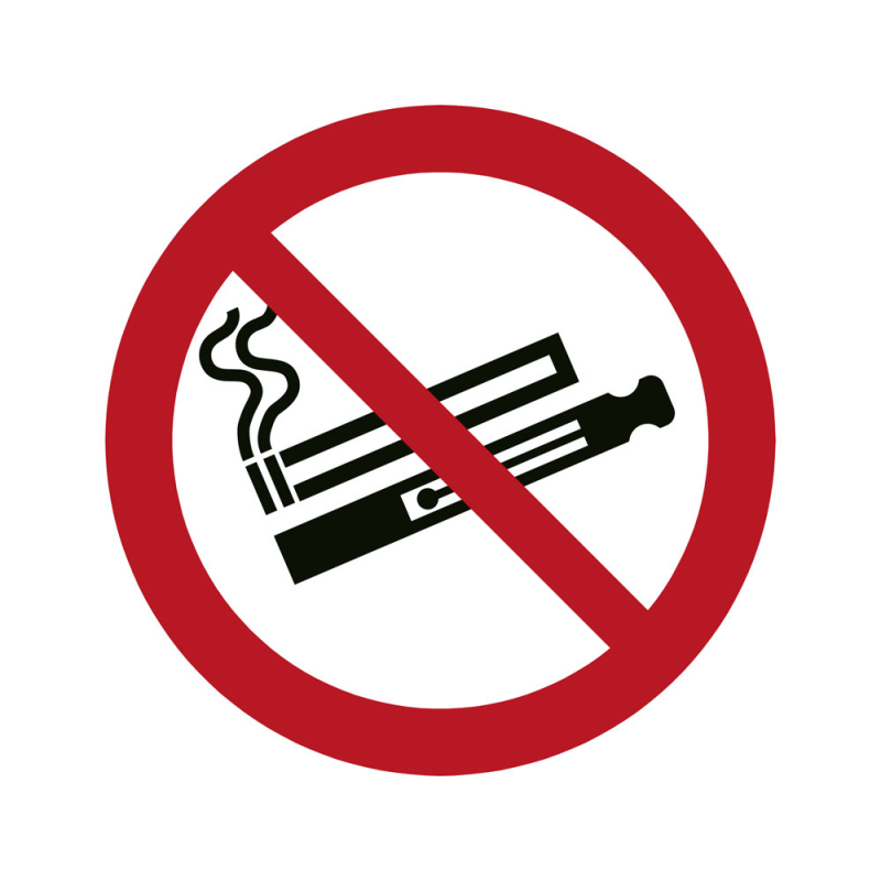 Pictograma djois prohibido el uso de cigarrillos electronicos o vapeadores 100 mm diametro