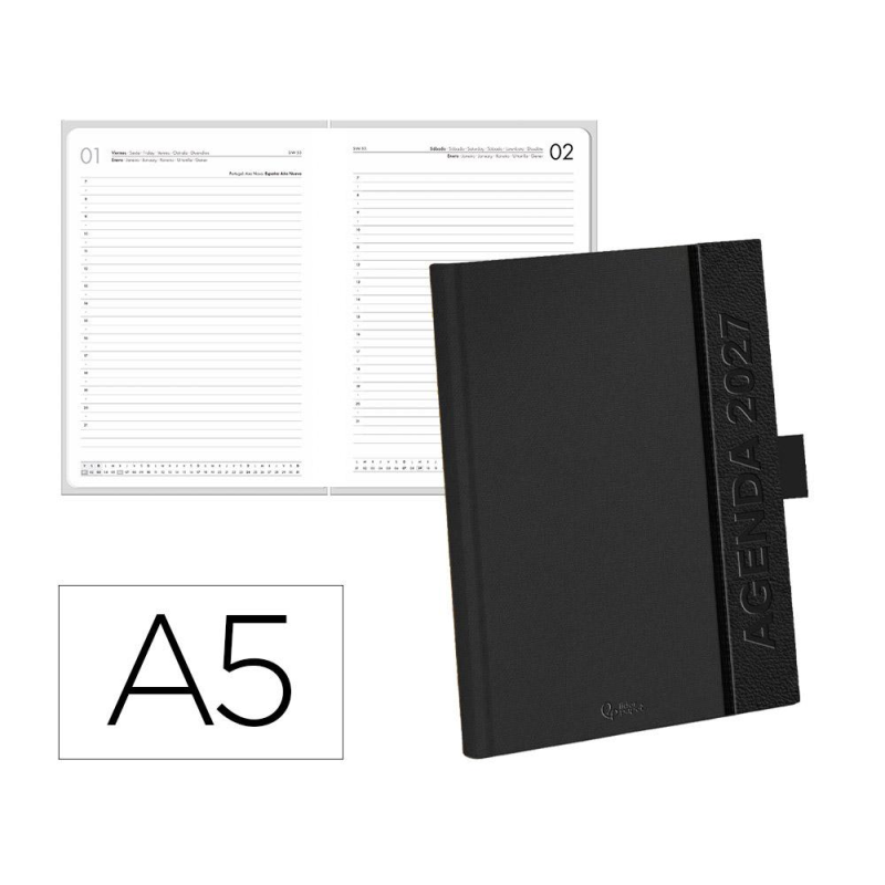 Agenda oficina liderpapel 2027 encuadernada corporate a dia pagina a5 bilingue 70g papel fsc black