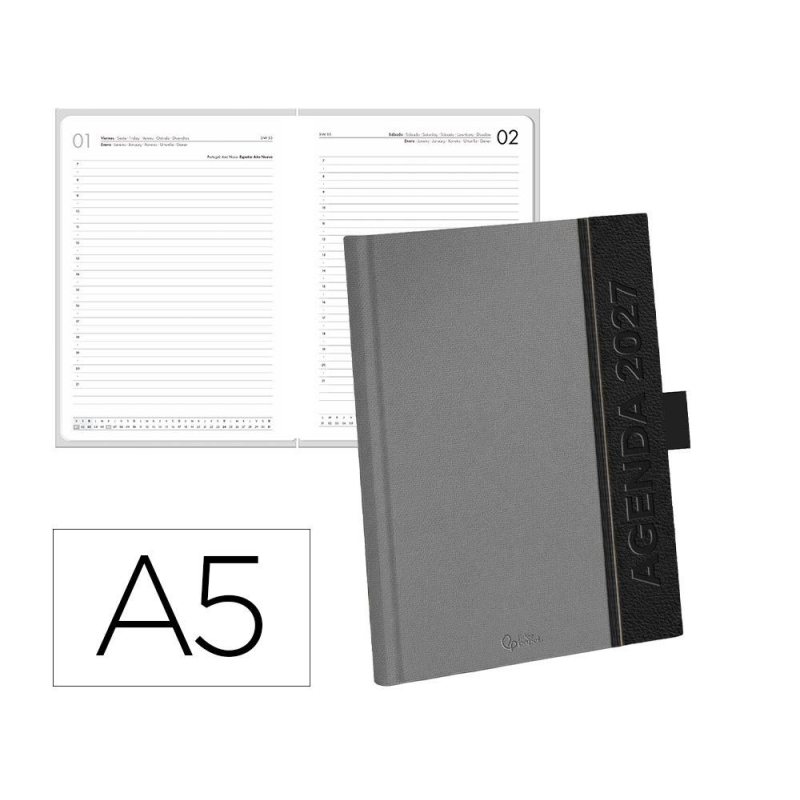 Agenda oficina liderpapel 2027 encuadernada corporate a dia pagina a5 bilingue 70g papel fsc grey