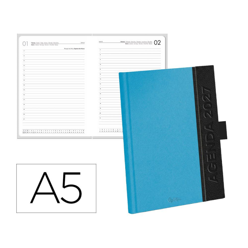 Agenda oficina liderpapel 2027 encuadernada corporate a dia pagina a5 bilingue 70g papel fsc navy blue