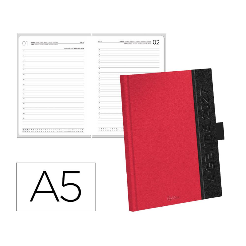 Agenda oficina liderpapel 2027 encuadernada corporate a dia pagina a5 bilingue 70g papel fsc burgundy
