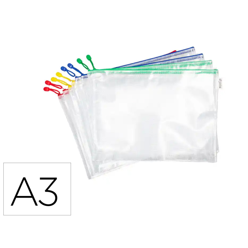 Bolsa multiusos djois zipper con cremallera din a3 pack de 8 unidades colores surtidos