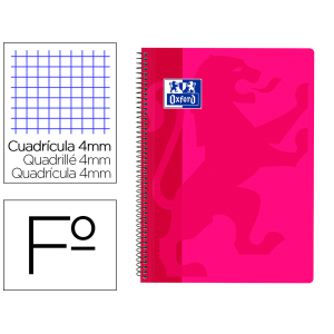 Cuaderno espiral oxford school classic tapa polipropileno folio 80 h cuadro 4 mm con margen fucsia