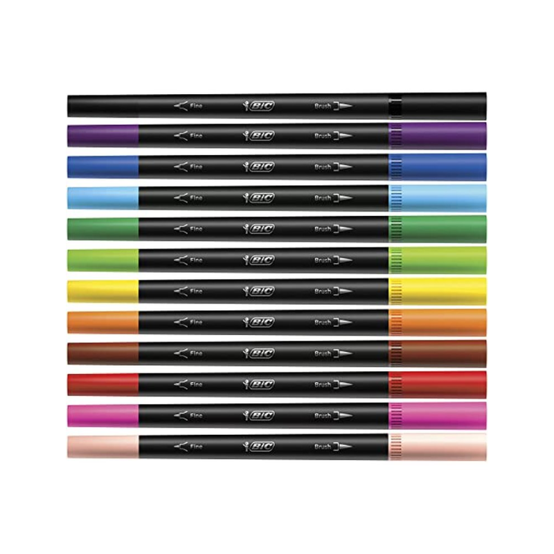 Rotulador bic intensity doble punta pincel y fina blister de 12 unidades colores clasicos/pastel surtidos