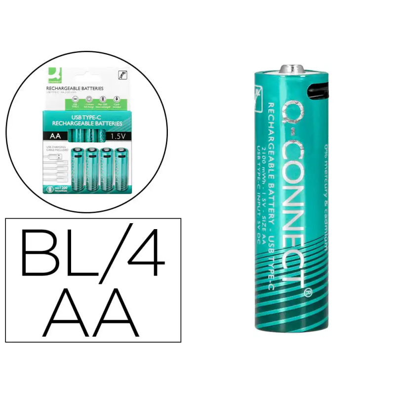 Pila q-connect aa recargable por usb-c blister de 4 unidades