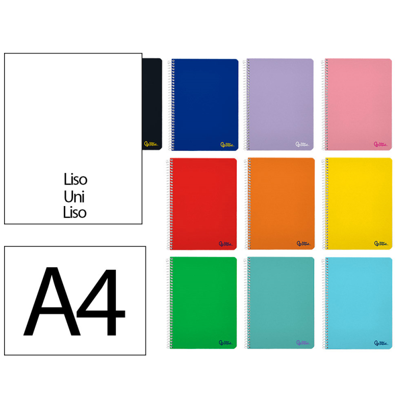 Cuaderno espiral liderpapel a4 smart tapa blanda 80h 75gr liso sin margen colores surtidos