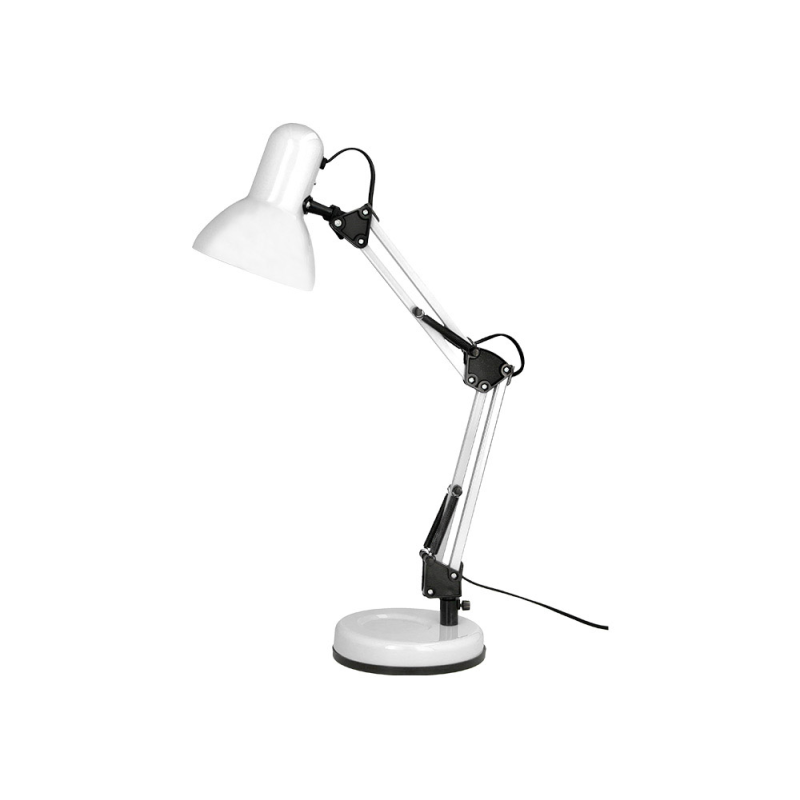 Lampara de escritorio q-connect polaris metalica coninterruptor brazo doble 3 articulaciones color blanco