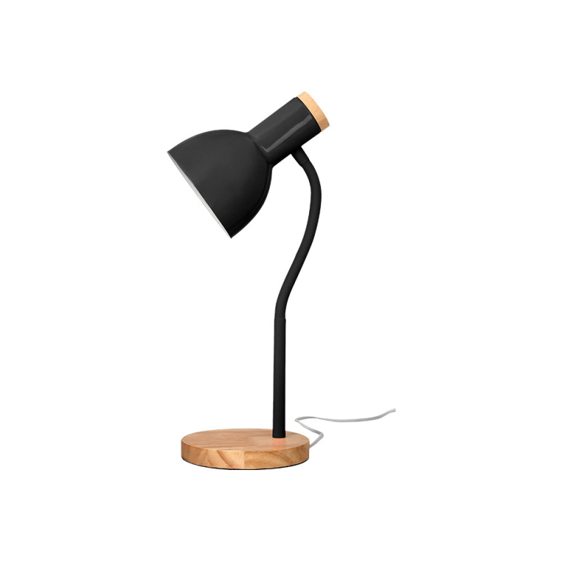 Lampara de escritorio q-connect orion metalica con detalles de madera brazo flexible color negro
