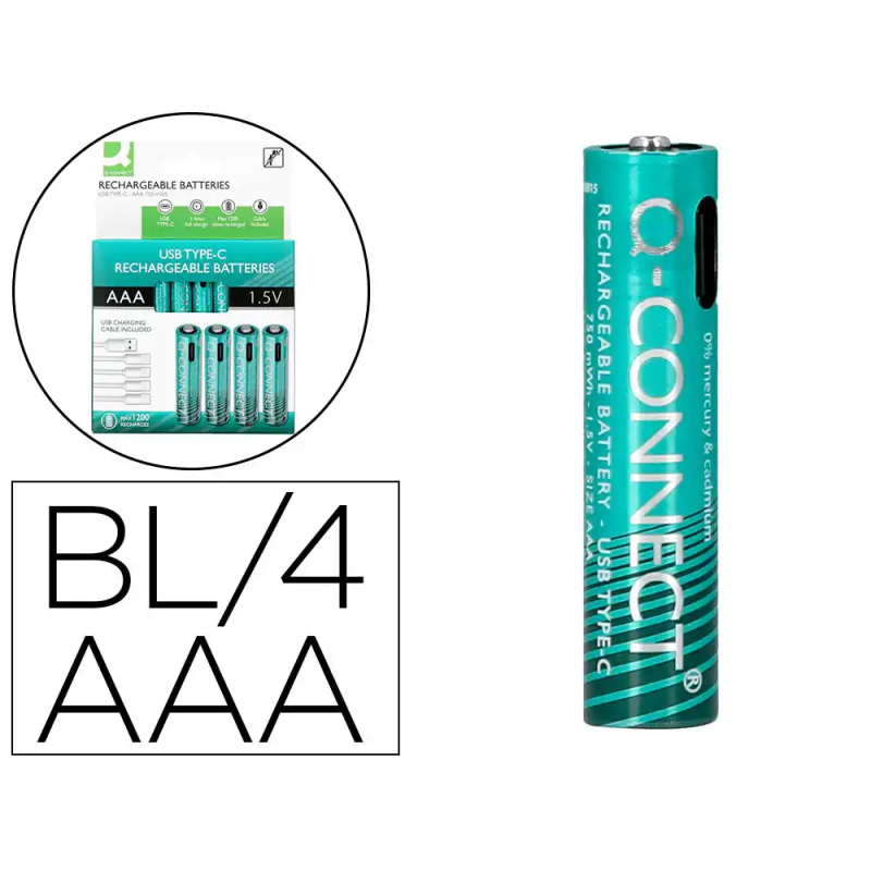 Pila q-connect aaa recargable por usb-c blister de 4 unidades