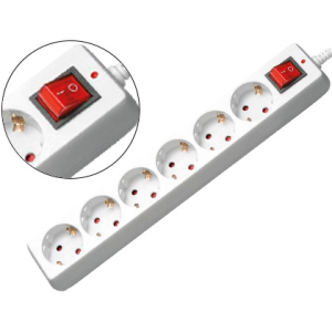 Regleta 6 tomas mediarange con interruptor longitud cable 1,4m color blanco