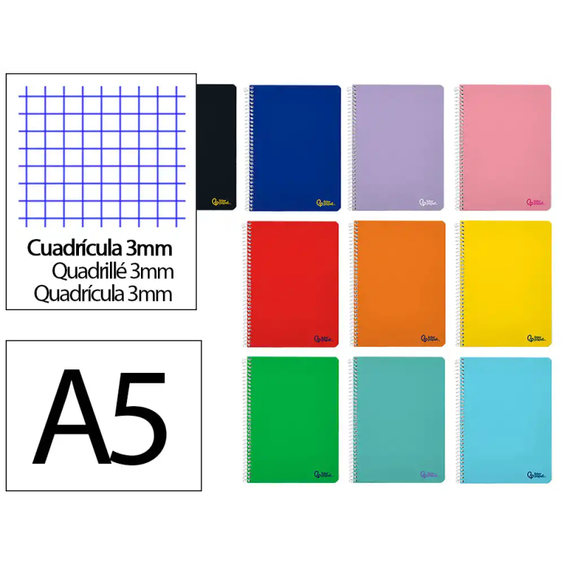 Cuaderno espiral liderpapel a5 smart tapa blanda 80h 75gr cuadro 3mm con margen colores surtidos