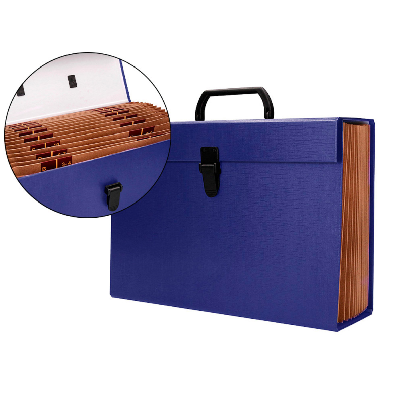 Maletin liderpapel con fuelle y asa carton forrado 19 departamentos 255x390x120 mm color azul