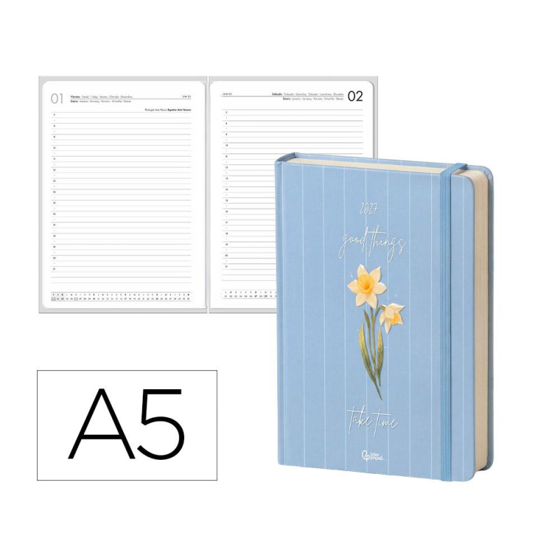 Agenda oficina liderpapel 2027 encuadernada flowers a semana vista a5 bilingue 70g papel fsc design 1