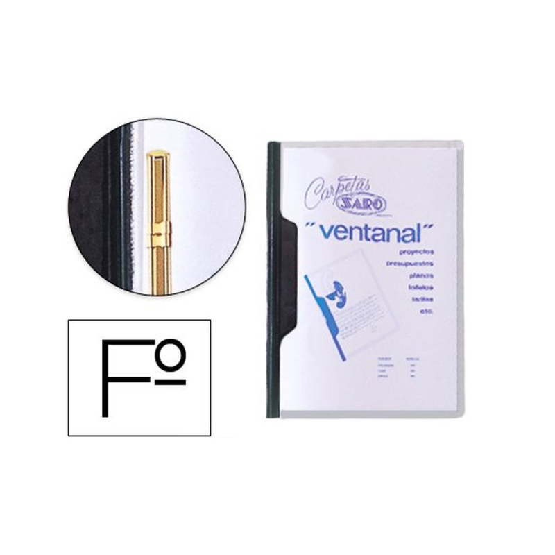 Carpeta dossier fastener plastico saro folio con ventana color negro