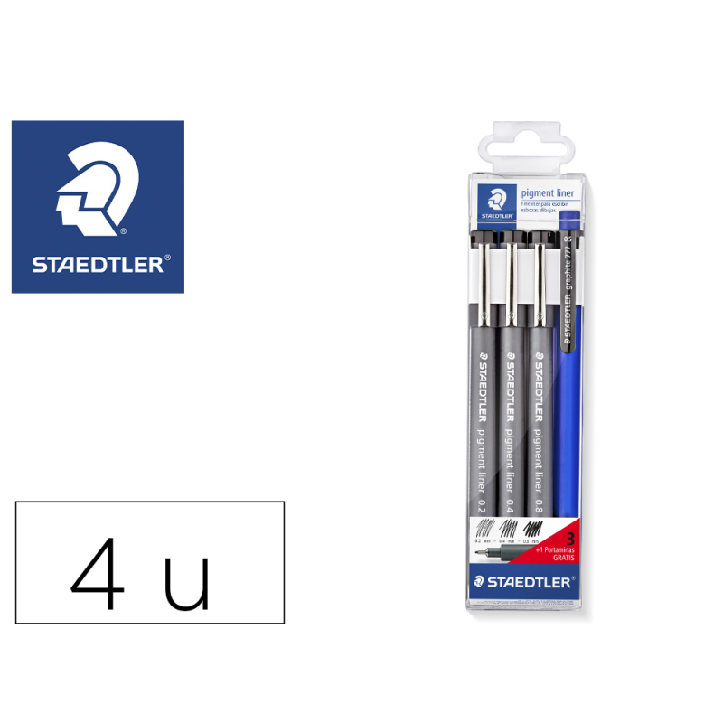 Rotulador staedtler calibrado micrometrico negro bolsa de 3 unidades 0,2 -0,4- 0,8 mm + portaminas 777 regalo