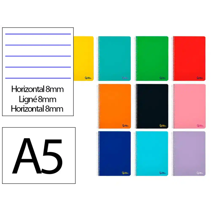 Cuaderno espiral liderpapel din a5 smart tapa blanda 80h 75gr horizontal 8mm con margen colores surtidos