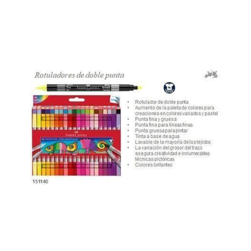 Rotulador faber castell doble punta fina/gruesa caja de 40 unidades colores surtidos