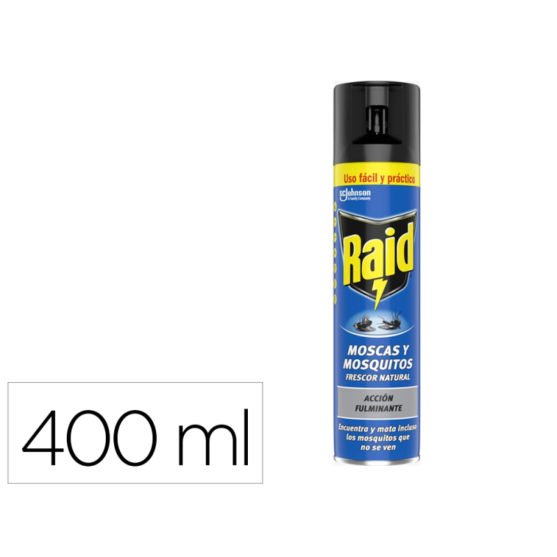 Insecticida raid spray moscas y mosquitos frescor natural bote de 400 ml