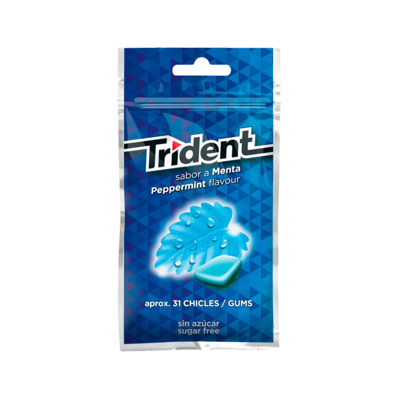 Chicle trident grageas sabor menta sin azucar bolsa de 43,5 gr