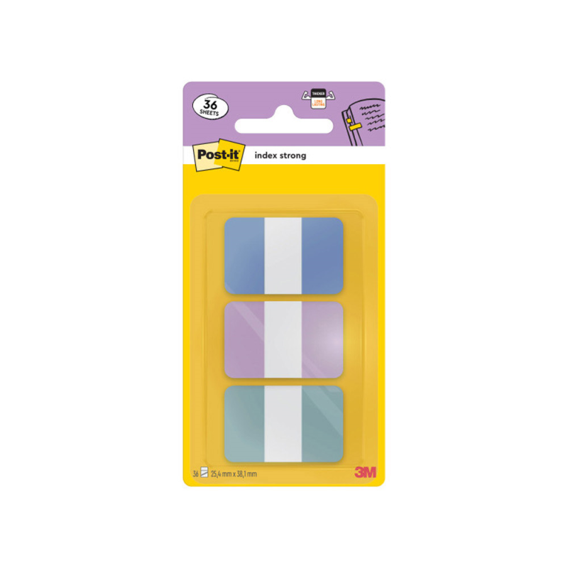 Banderitas separadoras rigidas dispensador post-it index strong 686-3 coast 25,4x38.1 mm pack de 36