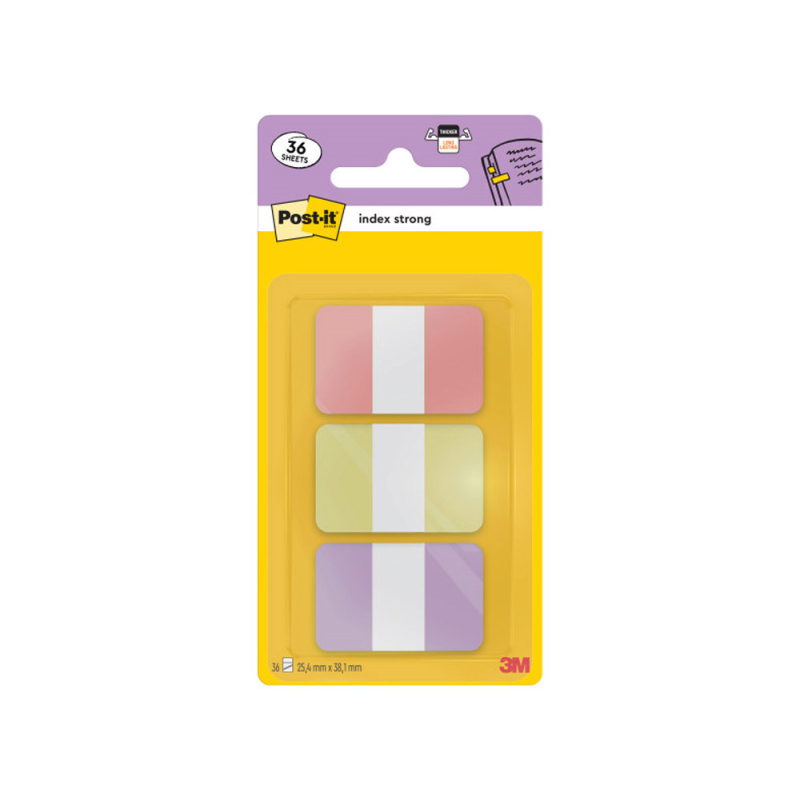 Banderitas separadoras rigidas dispensador post-it index strong 686-3 sun 25,4x38.1 mm pack de 36