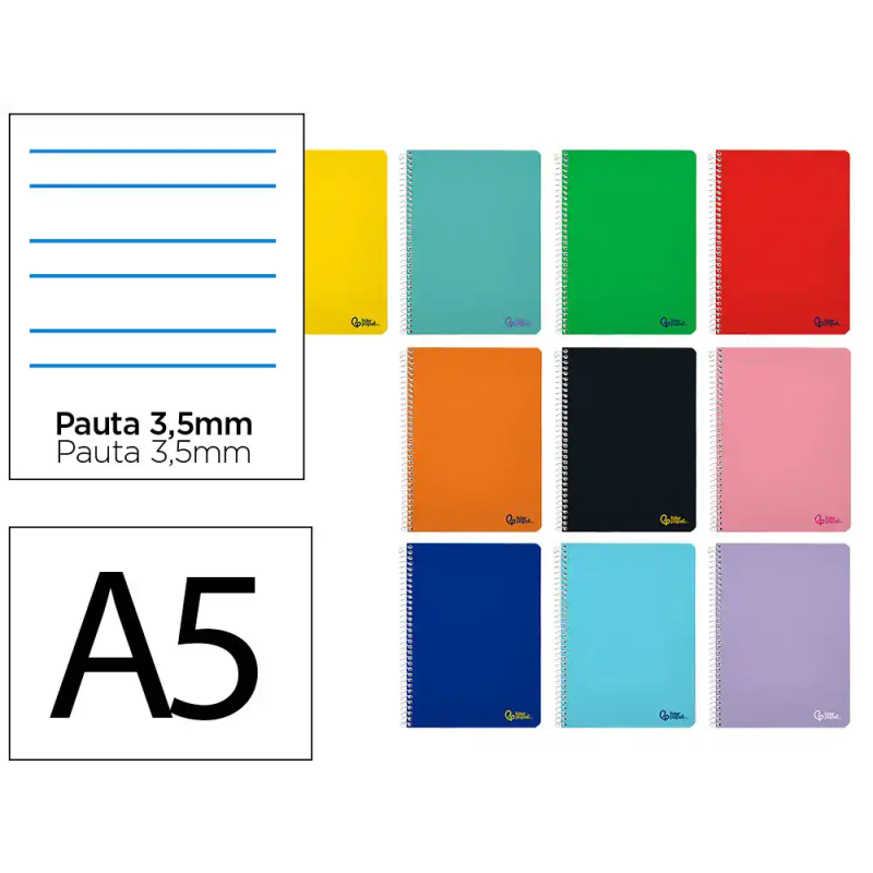 Cuaderno espiral liderpapel din a5 smart tapa blanda 80h 75gr rayado montessori 3,5mm colores surtidos