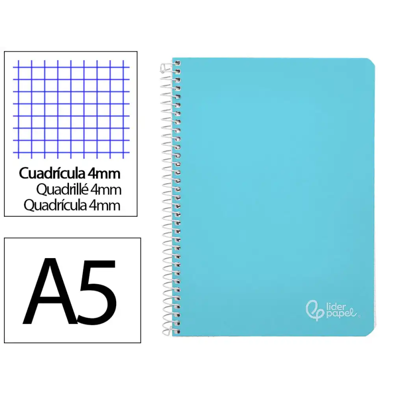 Cuaderno espiral liderpapel a5 witty tapa dura 80h 90gr cuadro 4mm con margen color azul