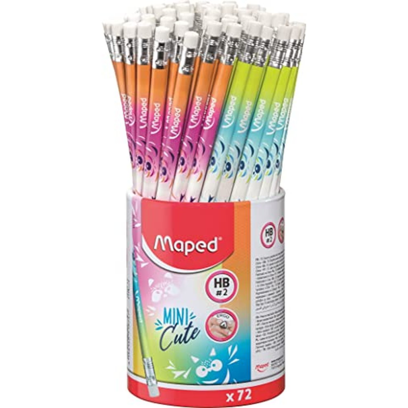 Lapices de grafito maped hb triangular con goma mini cute surtido 72 unidades