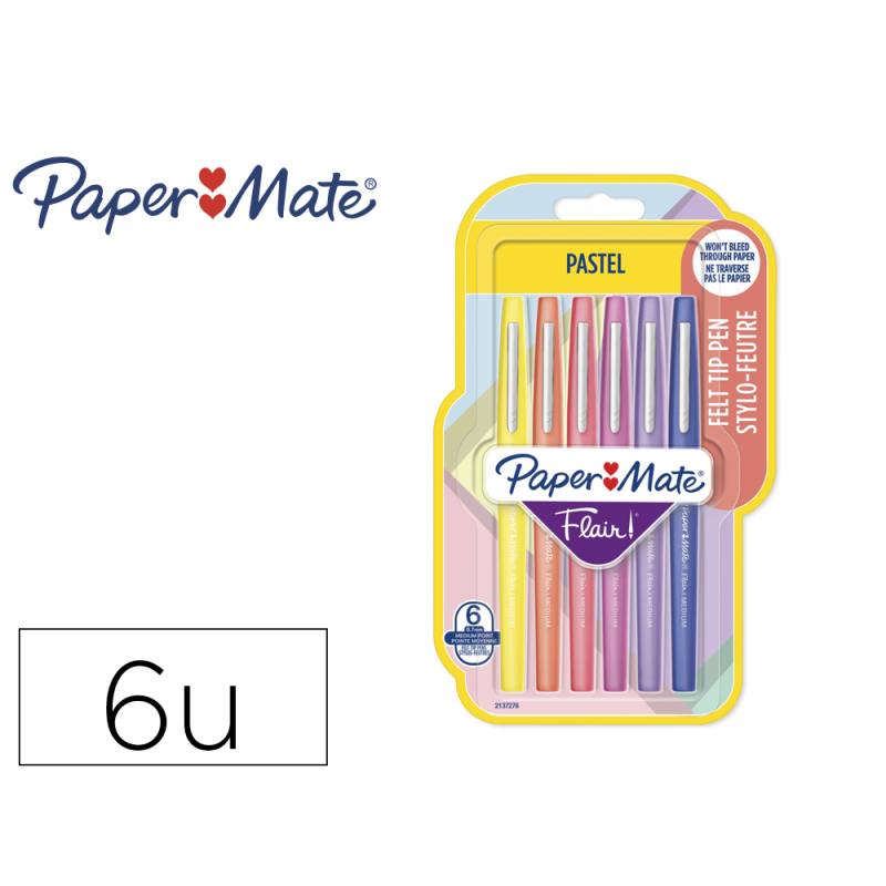 Rotulador paper mate flair pastel punta de fibra blister de 6 unidades colores surtidos