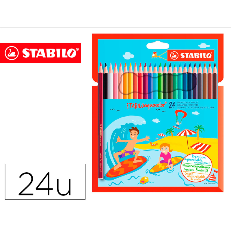 Lapices de colores stabilo aquacolor acuarelables estuche carton de 24 colores surtidos