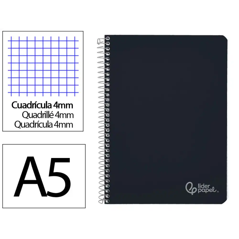 Cuaderno espiral liderpapel a5 witty tapa dura 80h 90gr cuadro 4mm con margen color negro