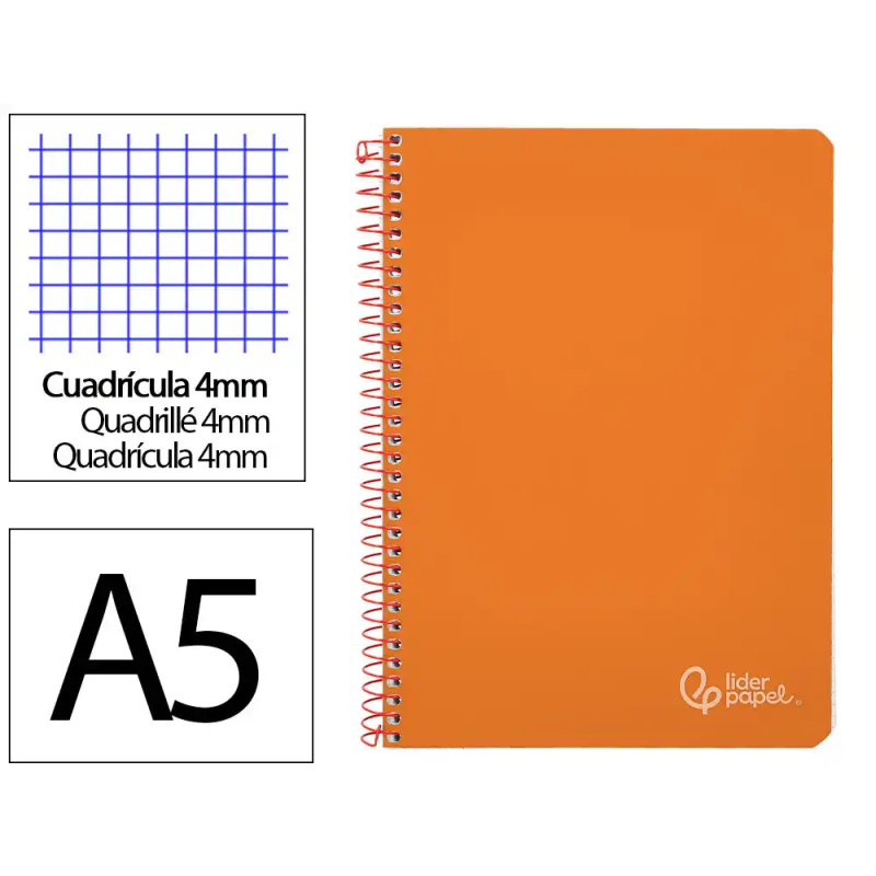 Cuaderno espiral liderpapel a5 witty tapa dura 80h 90gr cuadro 4mm con margen color naranja