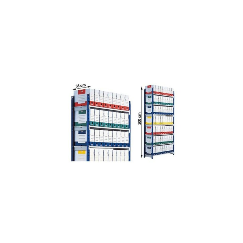 Estanteria paperflow metalica azul 5 estantes gris 180kg por estante 900kg por modulo 200x100x35cm adicional
