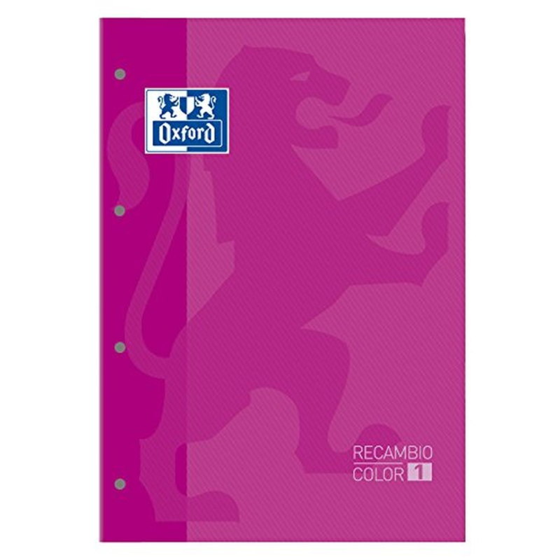 Recambio color oxford din a4 80 hojas 90 grs cuadros 5 mm 4 taladros rosa