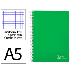 Cuaderno espiral liderpapel a5 witty tapa dura 80h 90gr cuadro 4mm con margen color verde
