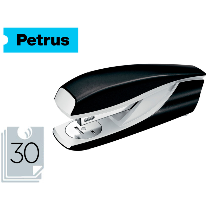 Grapadora petrus 635 wow negra metalizada capacidad 30 hojas