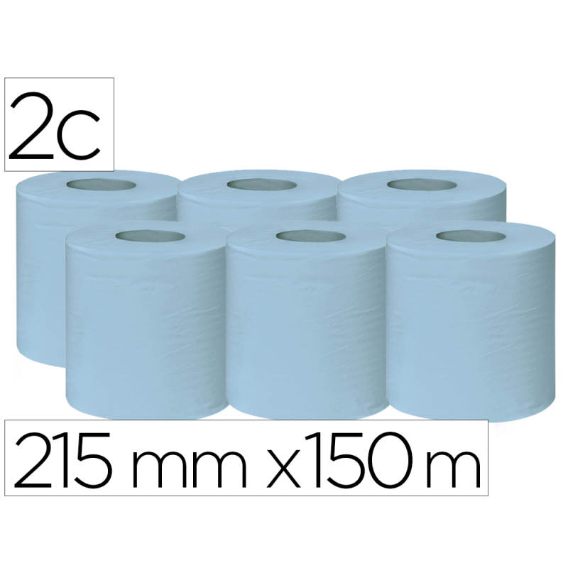 Papel secamanos bunzl greensource 2 capas celulosa reciclada azul 215 mm x 150 mt paquete de 6 rollos