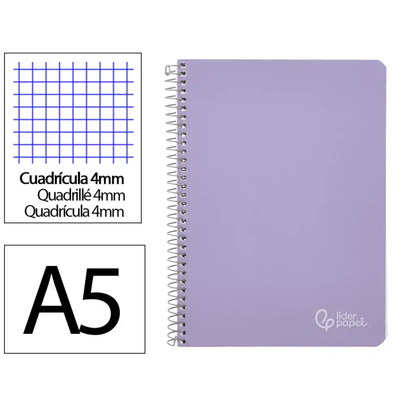 Cuaderno espiral liderpapel a5 witty tapa dura 80h 90gr cuadro 4mm con margen color violeta