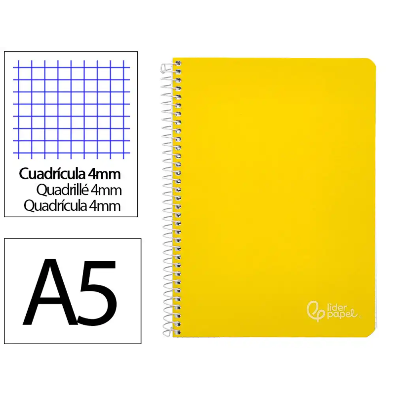 Cuaderno espiral liderpapel a5 witty tapa dura 80h 90gr cuadro 4mm con margen color amarillo