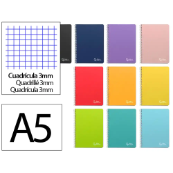 Cuaderno espiral liderpapel a5 witty tapa dura 80h 90gr cuadro 3mm con margen colores surtidos