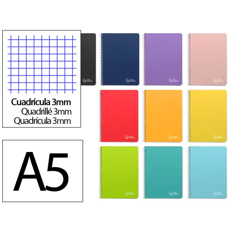 Cuaderno espiral liderpapel a5 witty tapa dura 80h 90gr cuadro 3mm con margen colores surtidos