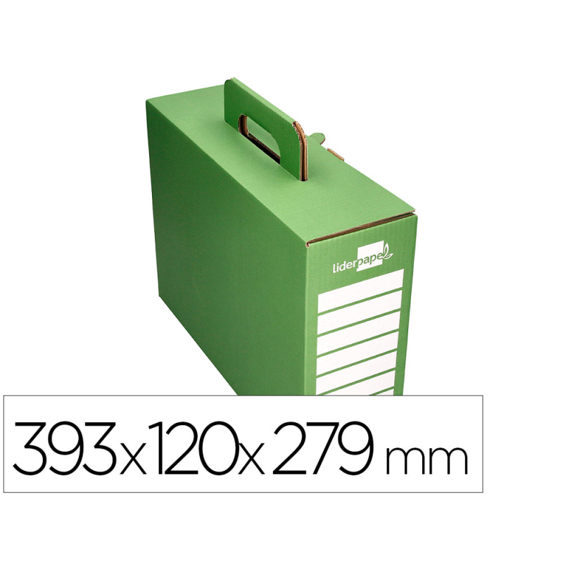 Caja archivador definitivo liderpapel carton reforzado con asa color verde cheque libro 393x120x279mm