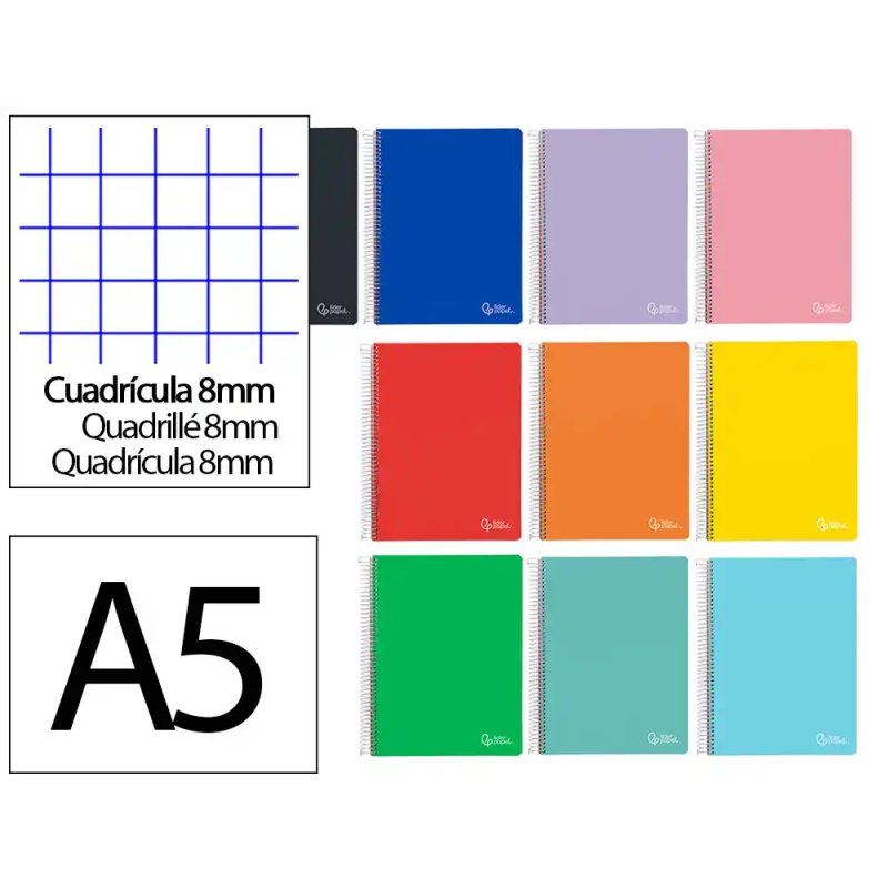 Cuaderno espiral liderpapel a5 witty tapa dura 80h 90gr cuadro 8mm con margen colores surtidos