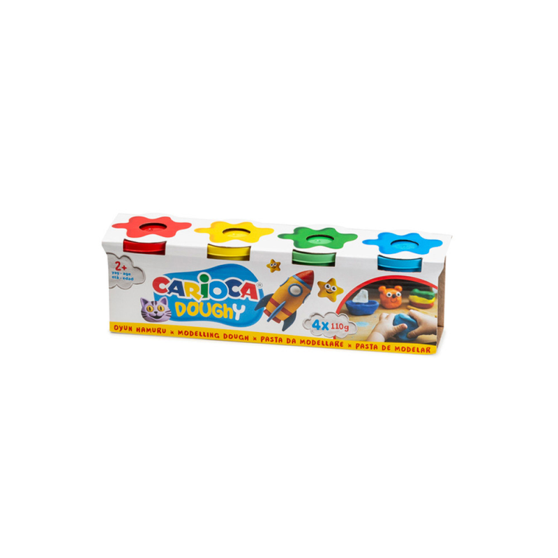 Pasta para modelar carioca doughy 110 gr caja de 4 unidades colores surtidos