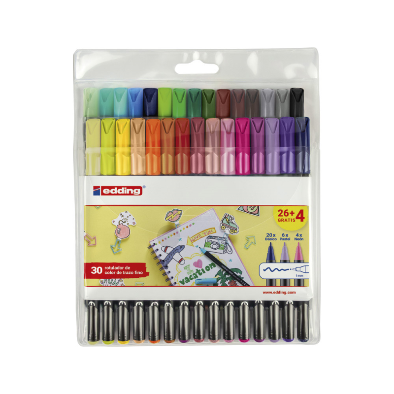 Rotulador edding punta fibra 1200 pack de 26 unidades + 4 unidades gratis colores clasicos/neon/pastel